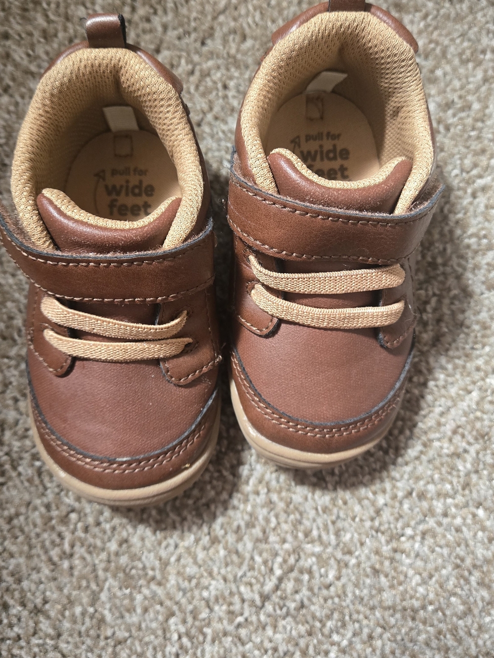 Toddler Wide-Fit Brown Walker Shoes with Hook-and-Loop Strap